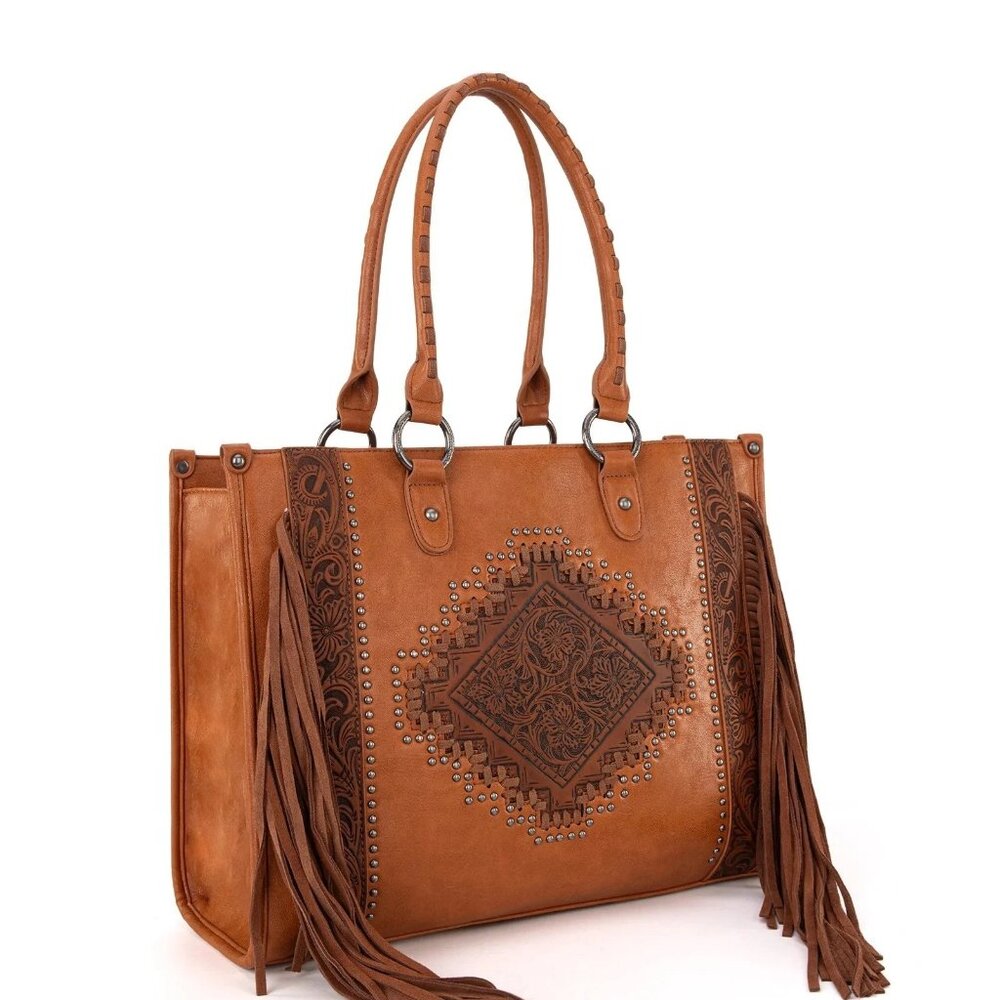 Montana West Floral Tool Fringe Collection Conceal Carry Wide Tote MW1299G-8317 - Picture 4 of 7